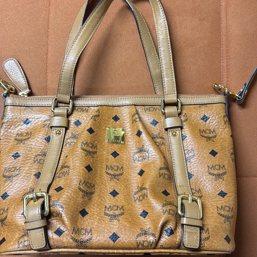 MCM Tan Visetos Tote with Gold Accents